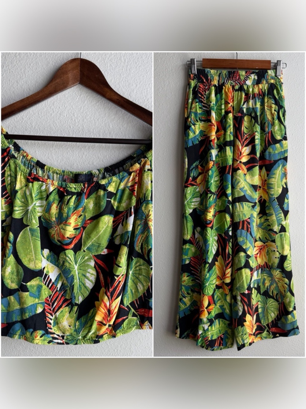 Rachel Roy Tropical Floral Wide Leg High Waist Pant & Crop Top Set Boho Resort F